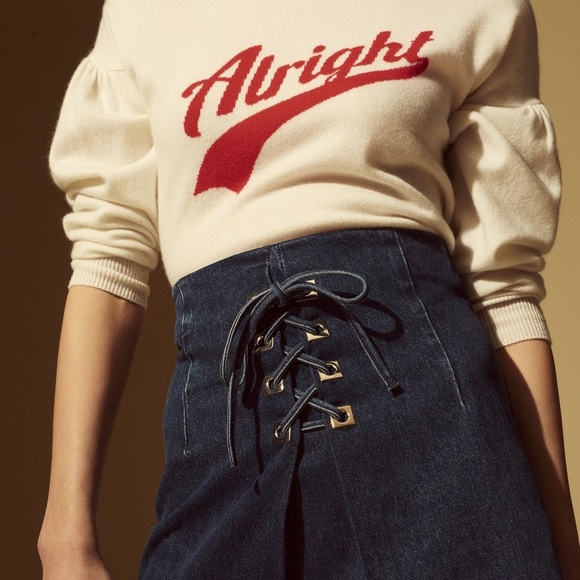 Sandro Paris Size 1 Small Denim Skirt With Metallic Details Blue Back Zip - Picture 3 of 10